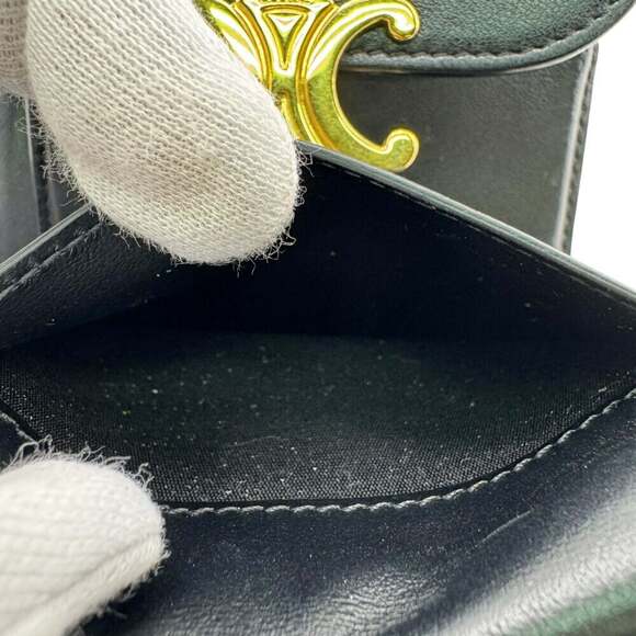 CELINE Triomphe Tri-fold Wallet Black Women's - Picture 12 of 16